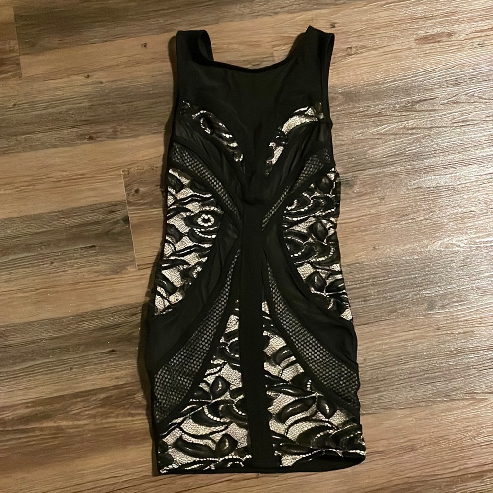Black and nude lace/ mesh mini dress